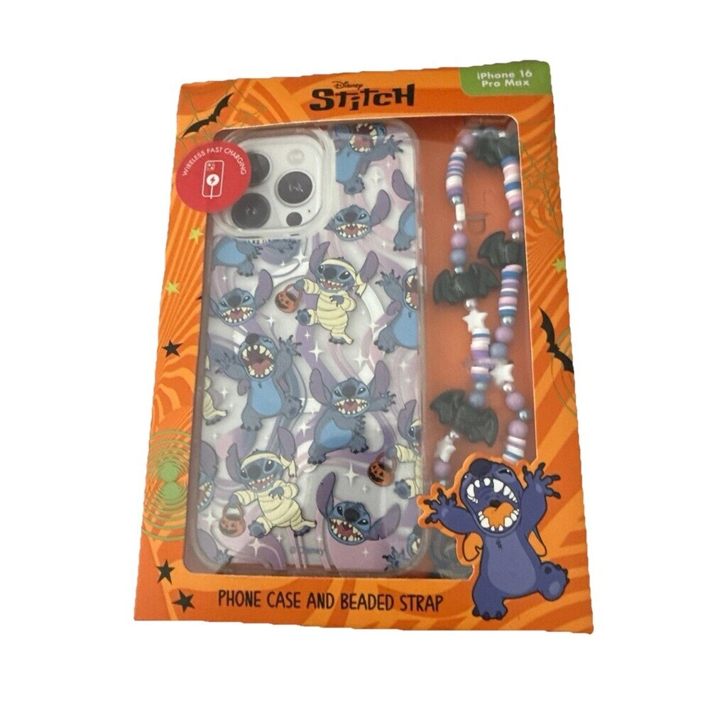 Disney Stitch Halloween Skinnydip iPhone 16 Pro max Hard Case Beaded Strap New